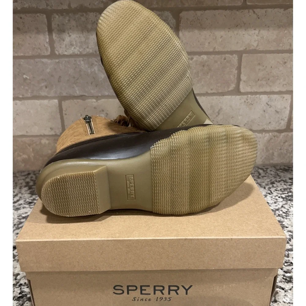 New Sperry Saltwater Cheetah Tan Duck Boots All Weather STS87095 Women's 7.5
